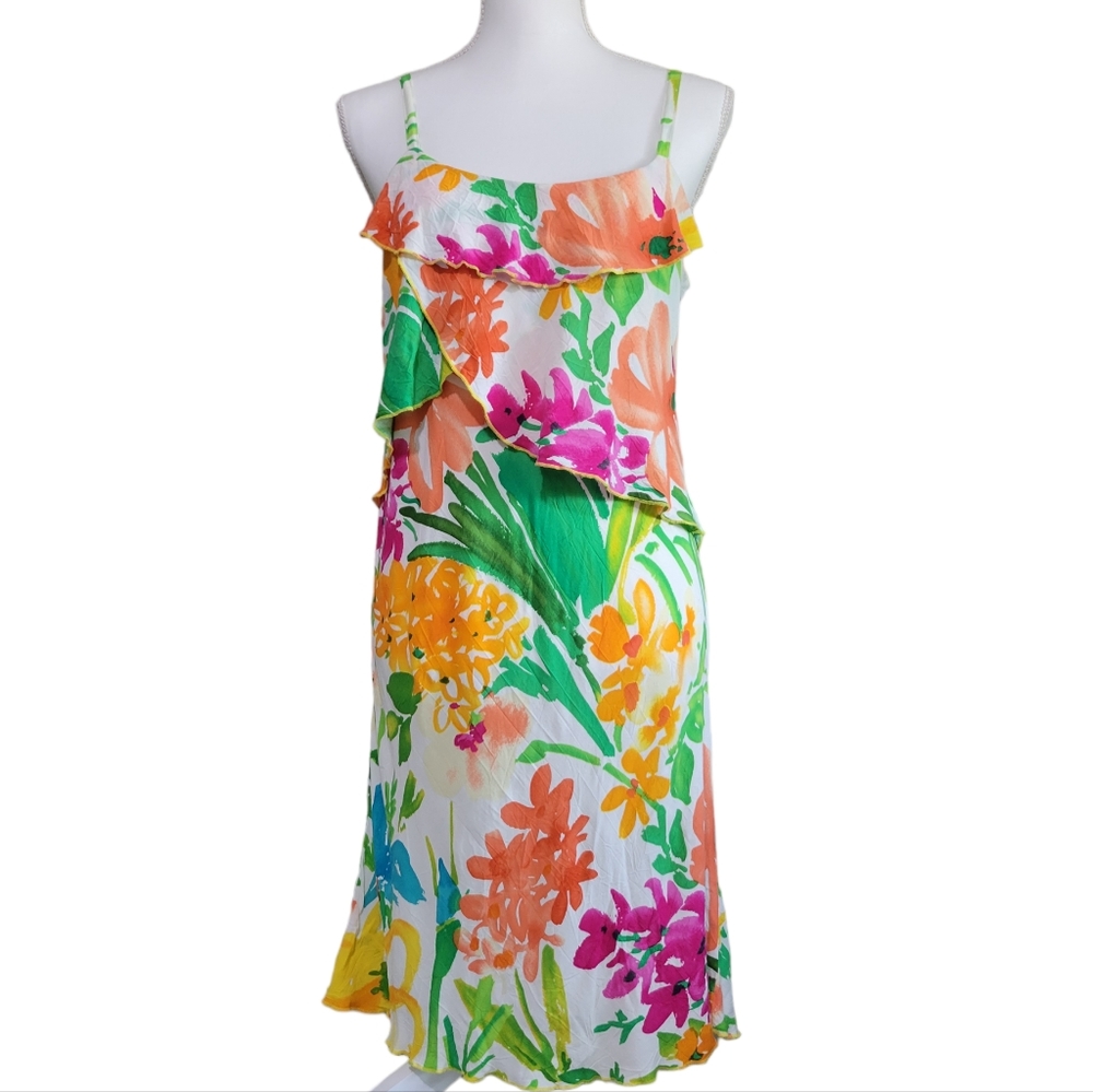 Jams World Vintage Summer Garden Ruffled Summer Dress Floral Tropical print